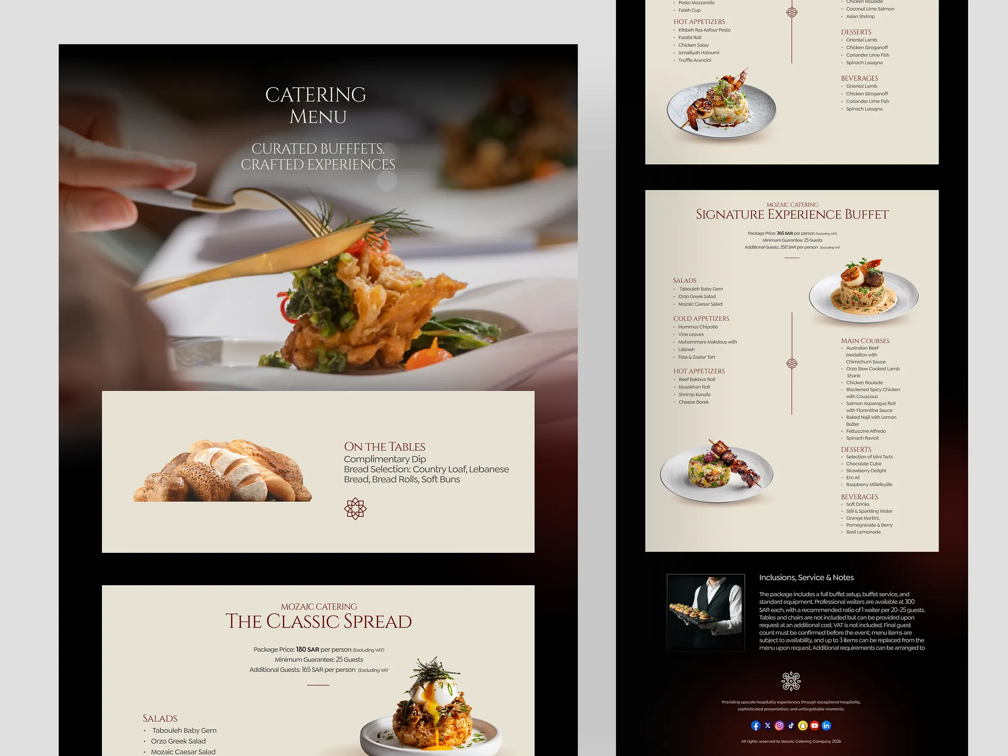 Mozaic Catering Elegant Catering Menu Page Design